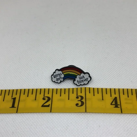 3/$25 “Storms Don’t Last Forever” Double Cloud Rainbow Pin Badge Brooch UNISEX - Picture 5 of 8